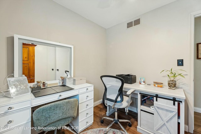 office with dark hardwood / wood-style floors