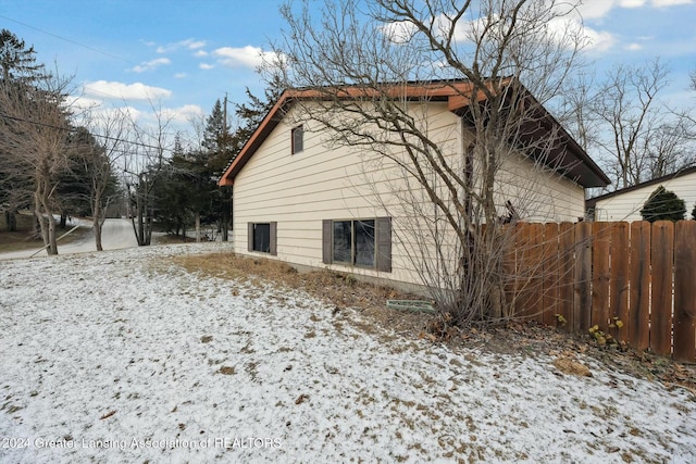 view of snow covered exterior