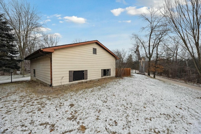 view of snow covered exterior