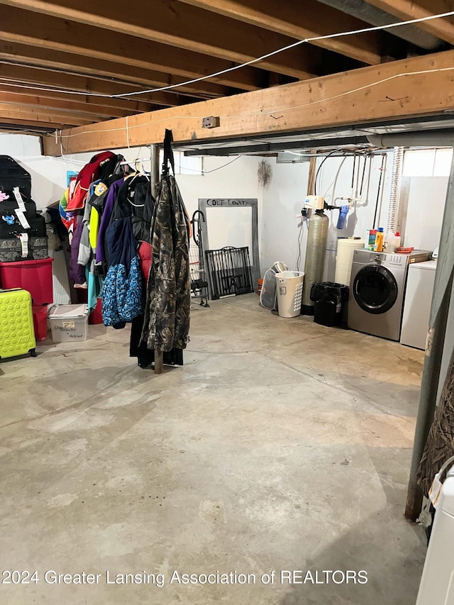 basement featuring washer and dryer