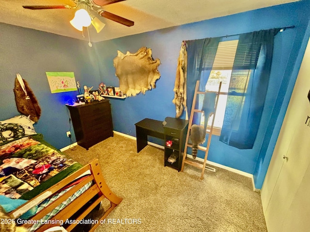 bedroom with carpet and ceiling fan