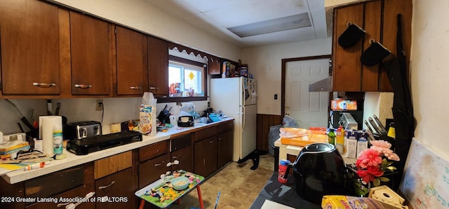 kitchen with white fridge