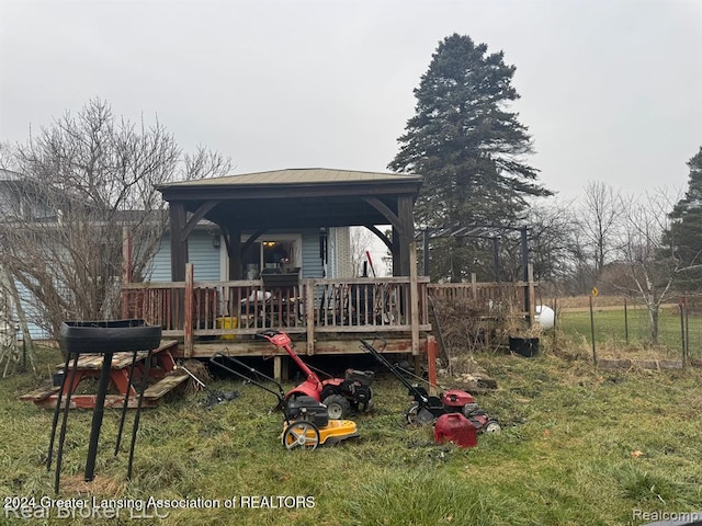 exterior space featuring a front yard and a gazebo