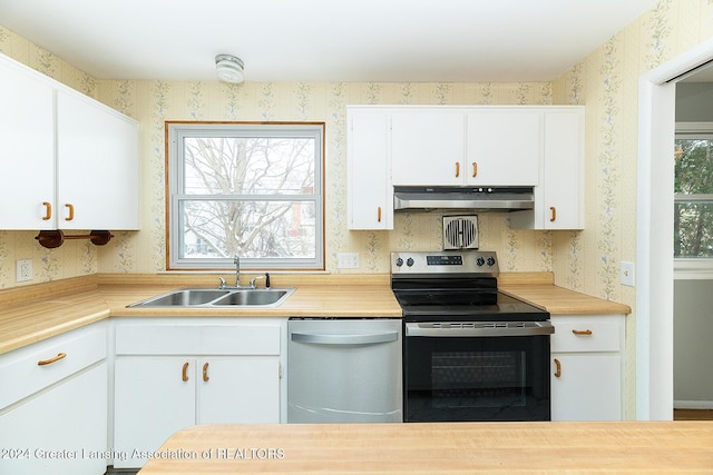 kitchen featuring sink, white cabinets, and stainless steel appliances