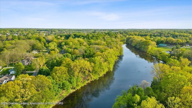 bird's eye view featuring a water view