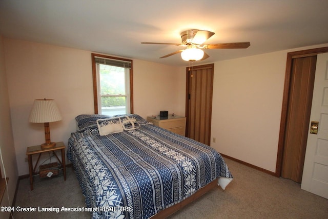 bedroom with carpet flooring and ceiling fan