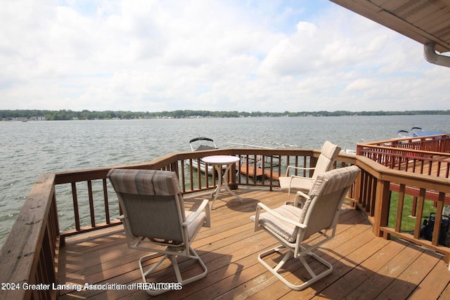 deck with a water view