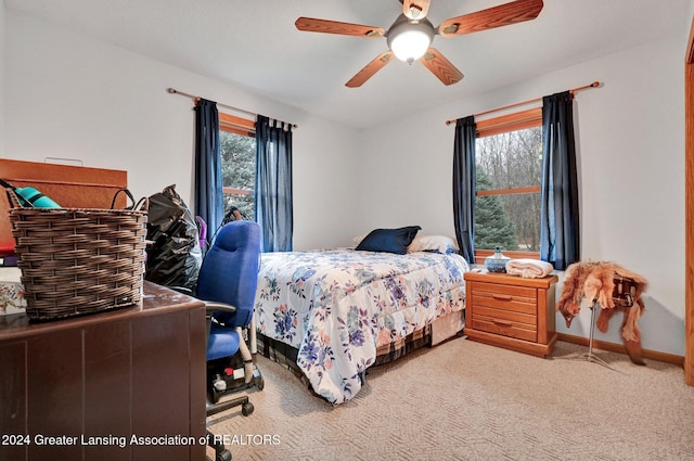 bedroom featuring carpet flooring and ceiling fan