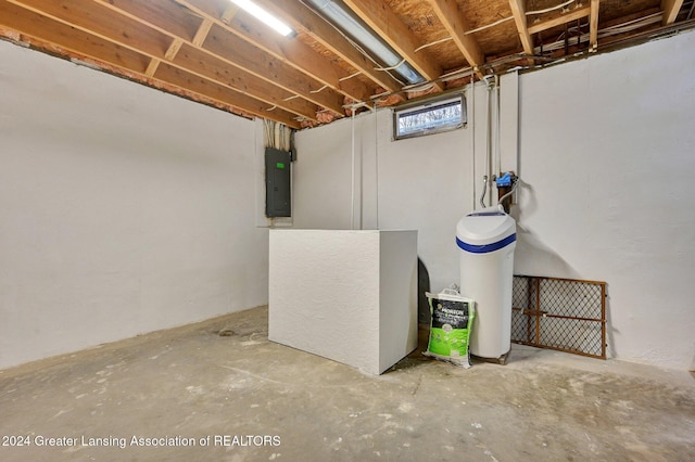 basement featuring electric panel