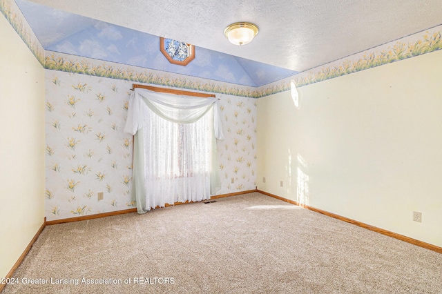 unfurnished room with carpet floors and a textured ceiling