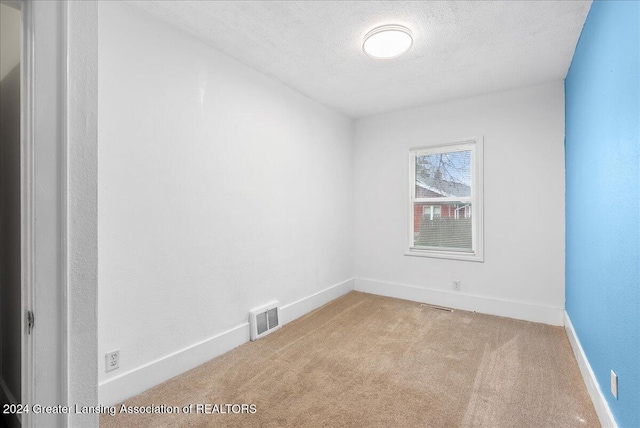 carpeted spare room featuring a textured ceiling