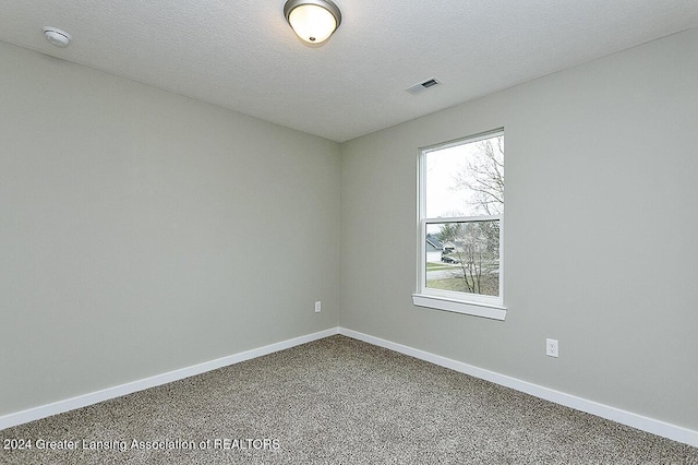 unfurnished room featuring carpet and a textured ceiling