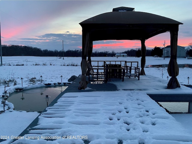 view of dock with a gazebo