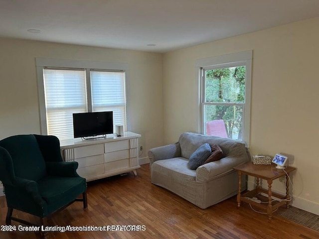 living area with wood-type flooring