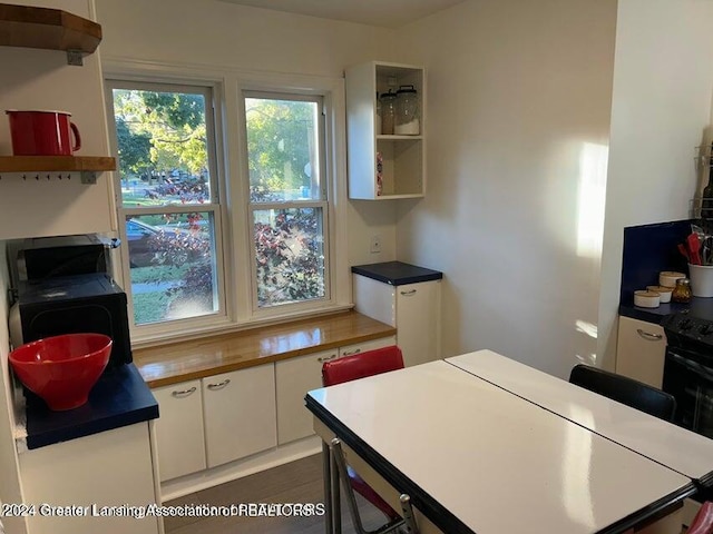 kitchen with white cabinets