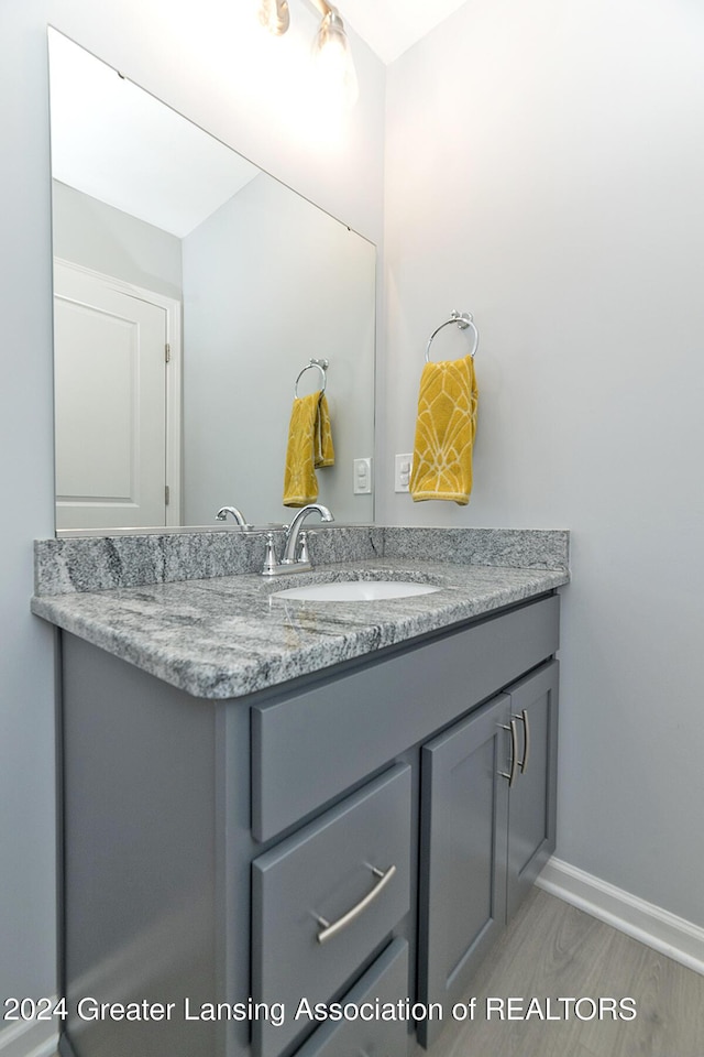 bathroom with hardwood / wood-style floors and vanity