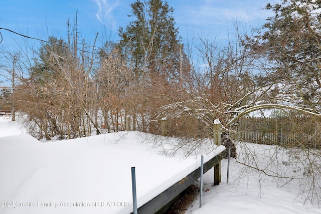 view of yard layered in snow