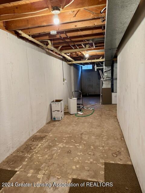 basement with heating unit