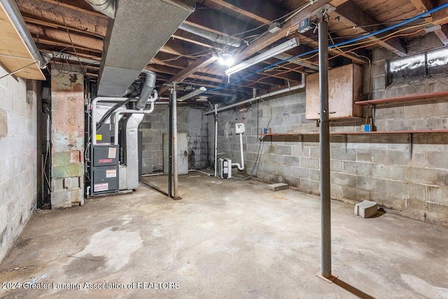 basement with heating unit