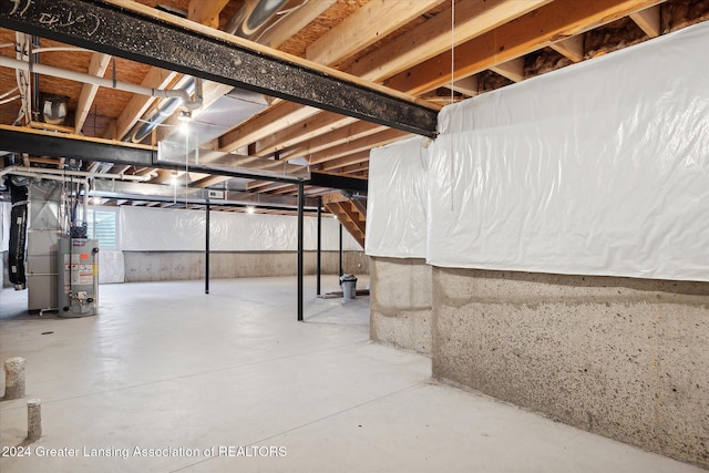 basement featuring water heater