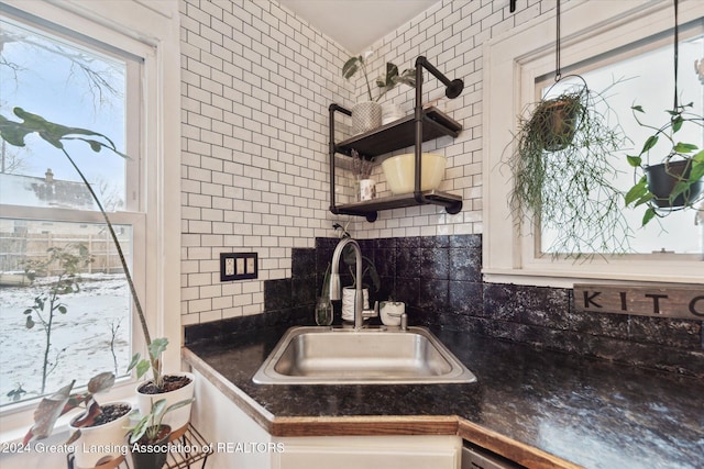 bathroom featuring tasteful backsplash and vanity