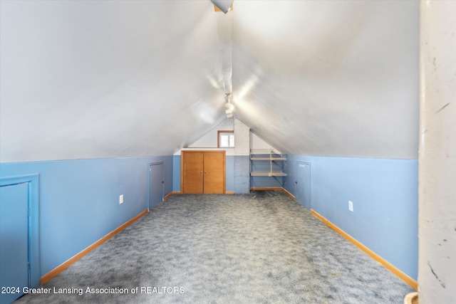 bonus room with carpet floors and lofted ceiling