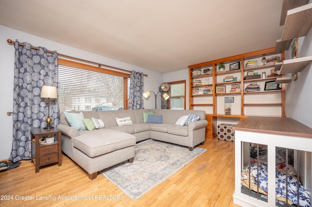 living room with light hardwood / wood-style flooring