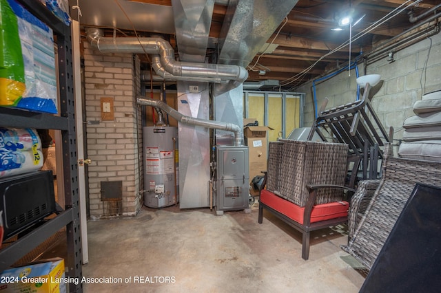 basement with water heater