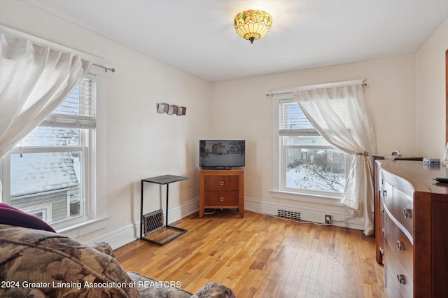 interior space with light hardwood / wood-style floors