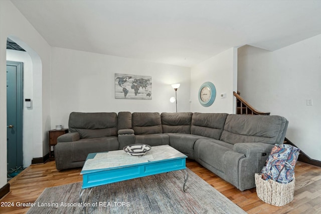 living room with light hardwood / wood-style floors