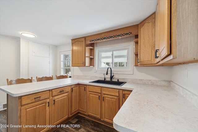 kitchen featuring kitchen peninsula and sink