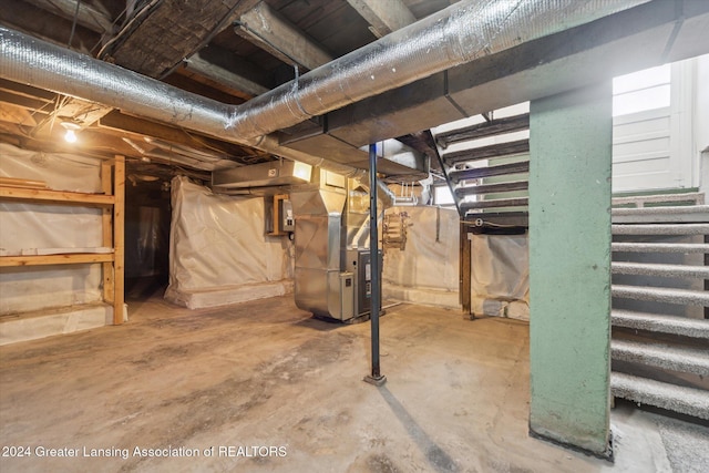 basement with heating unit