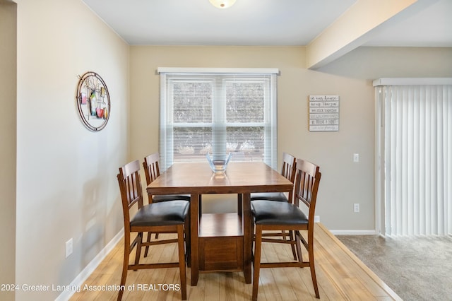 dining space featuring wood-type flooring