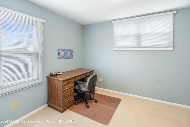 view of carpeted home office