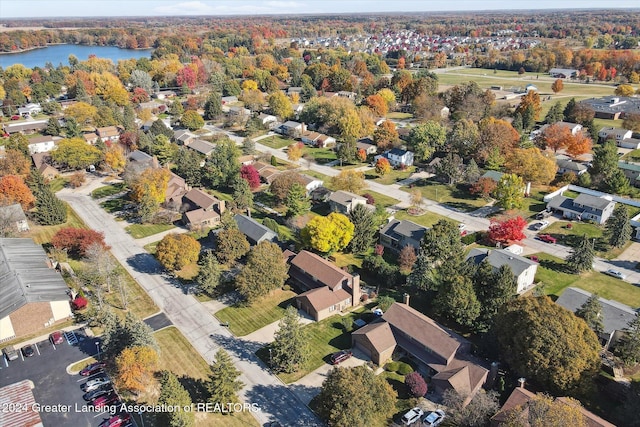 aerial view with a water view