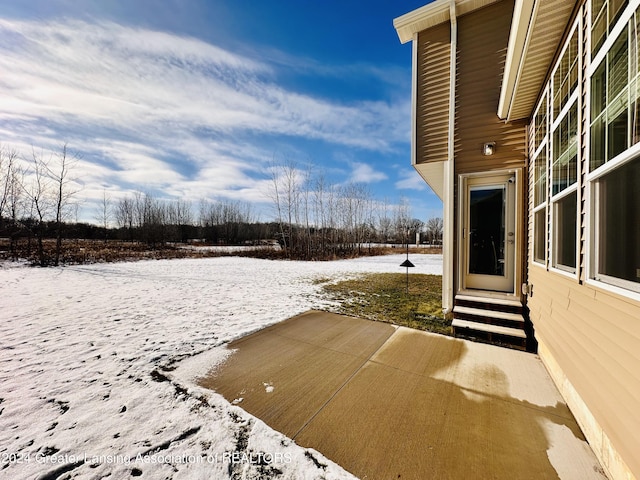 view of yard layered in snow