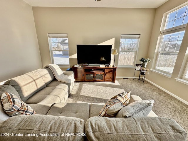 carpeted living room featuring a healthy amount of sunlight