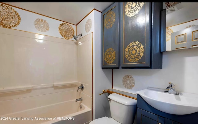 full bathroom featuring vanity, toilet, and shower / washtub combination