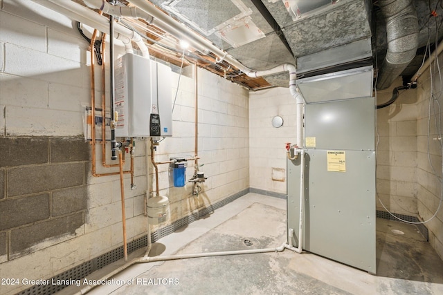 utilities with tankless water heater and heating unit