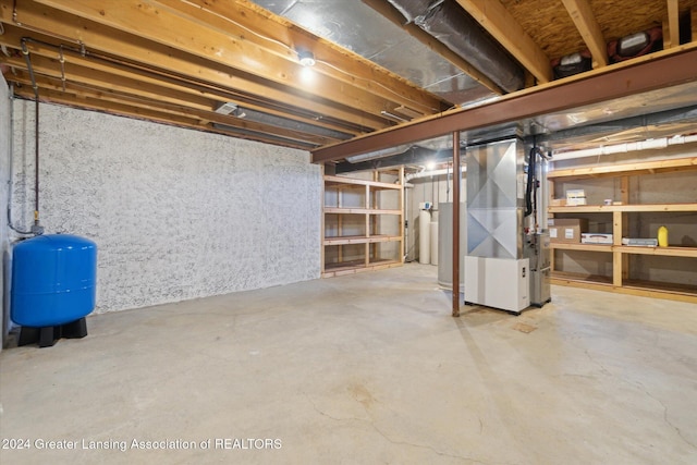 basement featuring heating unit