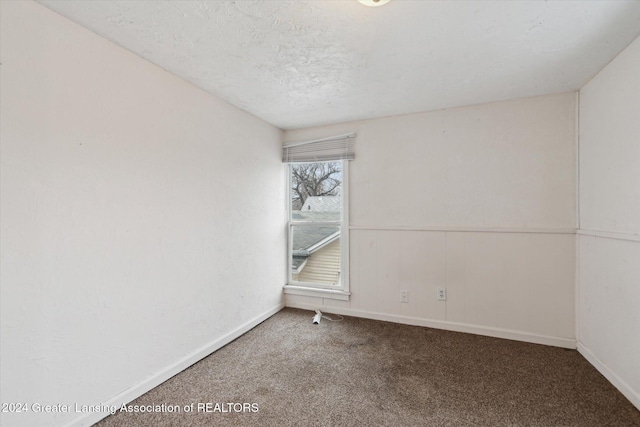 spare room featuring carpet and a textured ceiling