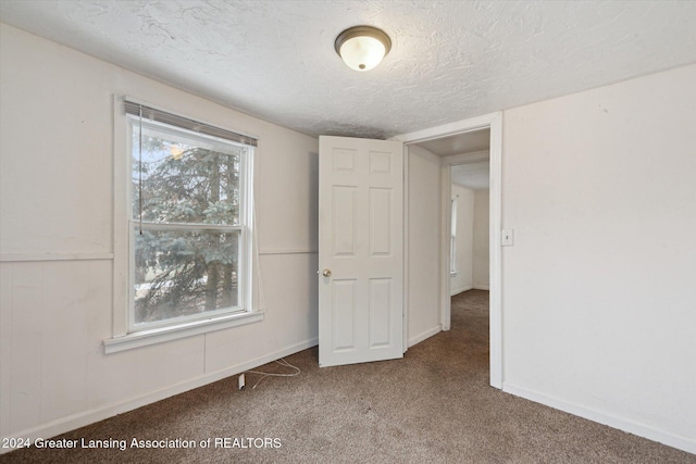 empty room featuring carpet flooring and a textured ceiling