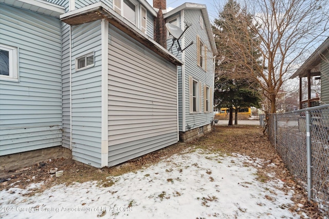 view of snow covered exterior