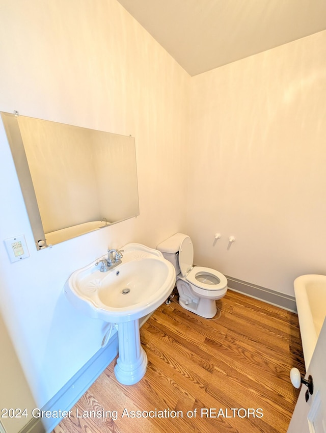 bathroom with toilet and wood-type flooring