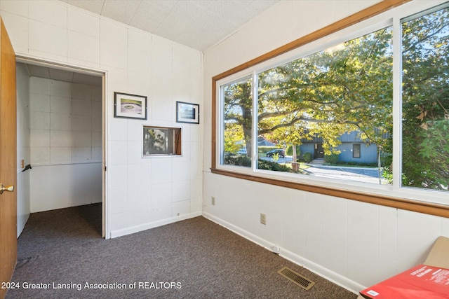 unfurnished bedroom featuring dark colored carpet