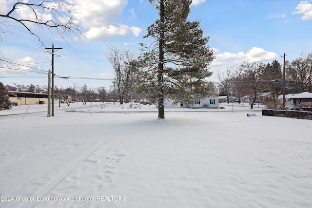 view of yard layered in snow