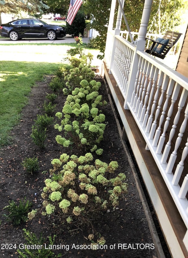 view of yard featuring covered porch