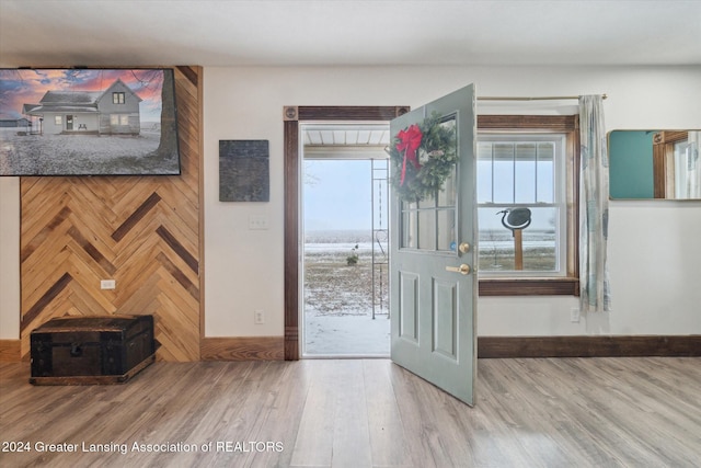 entryway with hardwood / wood-style floors