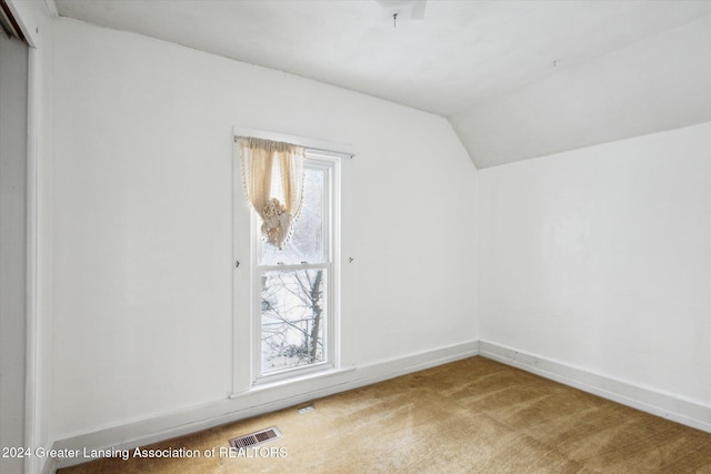 bonus room with carpet floors and lofted ceiling