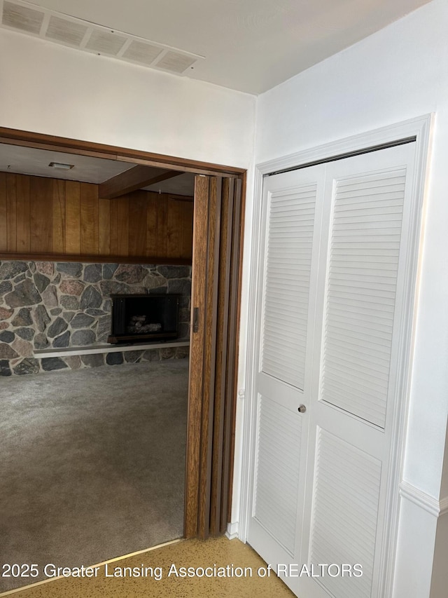 interior details featuring speckled floor and visible vents